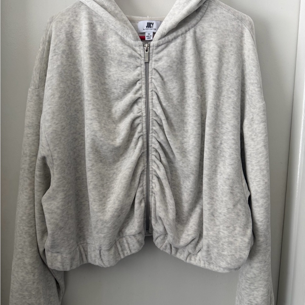 Juicy Couture Gray Velvet Ruched Zip Hoodie